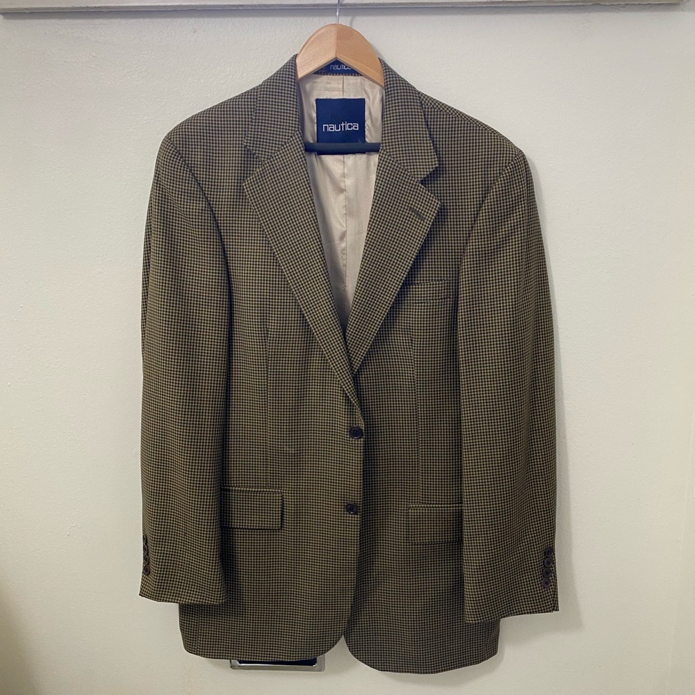 Nautica Men's Wool Checkered Blazer in Tan and Dark Green
